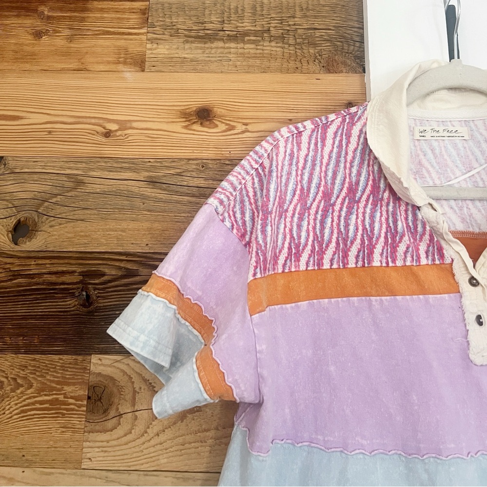 Free People Bella Stripe Retro Combo Cropped Polo Pastel Size Small - Picture 6 of 6